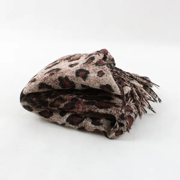 Rectangle Sheer Fringe Ends Scarf Red-Brown Cheetah Print 64''X 19''