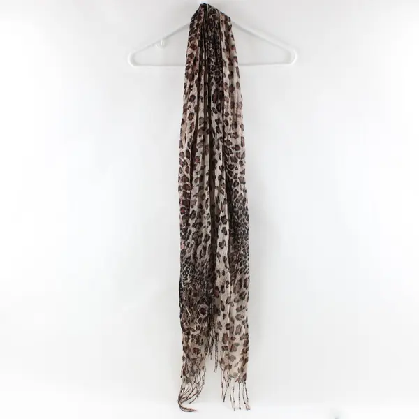 Rectangle Sheer Fringe Ends Scarf Red-Brown Cheetah Print 64''X 19''