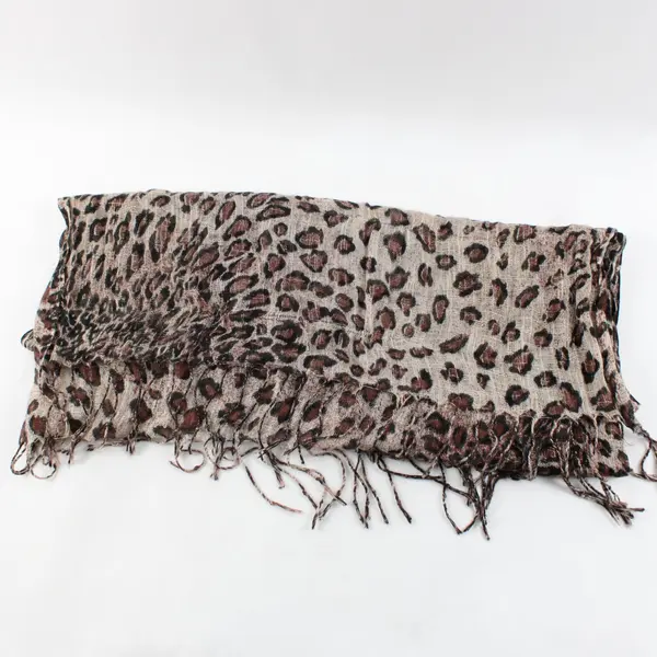 Rectangle Sheer Fringe Ends Scarf Red-Brown Cheetah Print 64''X 19''