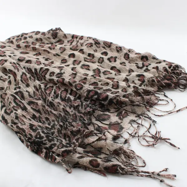 Rectangle Sheer Fringe Ends Scarf Red-Brown Cheetah Print 64''X 19''