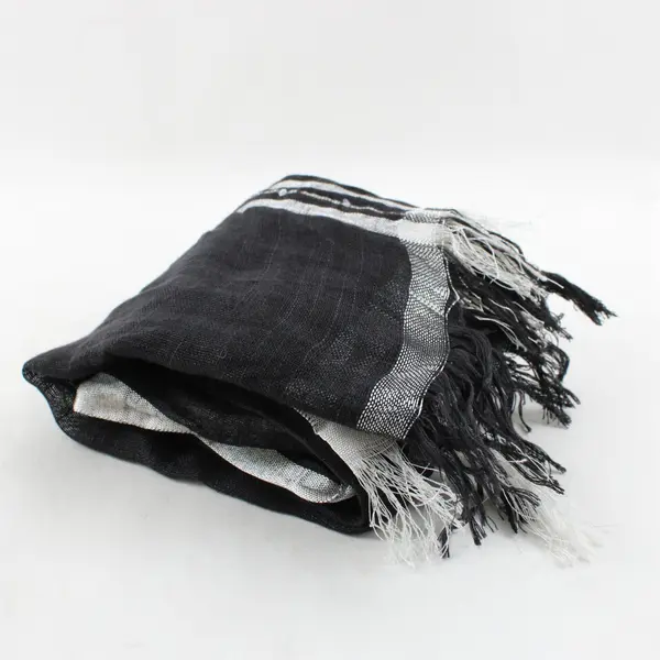 Lightweight Black & Silver Striped Sheer Scarf w/ Fringe Edge Sequin Accents 