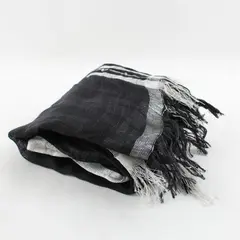 Lightweight Black & Silver Striped Sheer Scarf w/ Fringe Edge Sequin Accents 