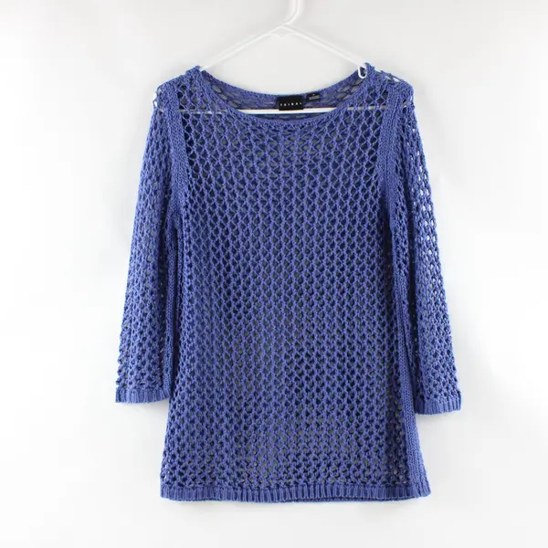 Tribal Purple Open Knit Long Sleeve Top See Through Size Medium Summer Festival