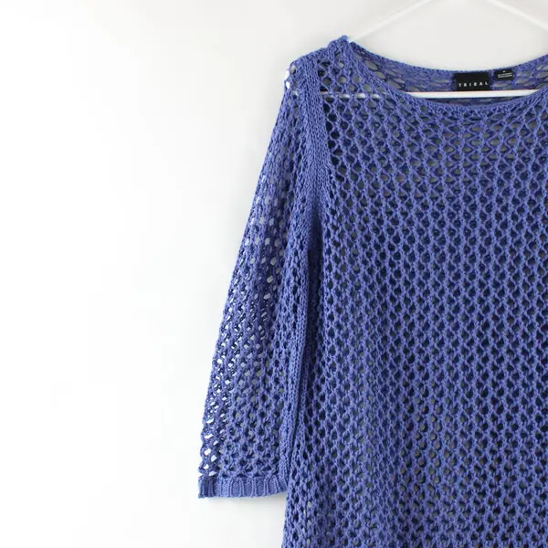 Tribal Purple Open Knit Long Sleeve Top See Through Size Medium Summer Festival