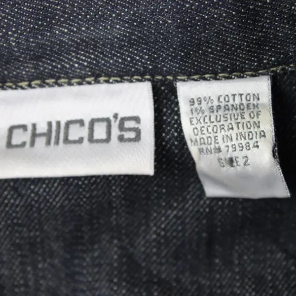 Chico's Size 2/Small Blue Denim Geo Tribal Embroidered Beaded Button Down Vest