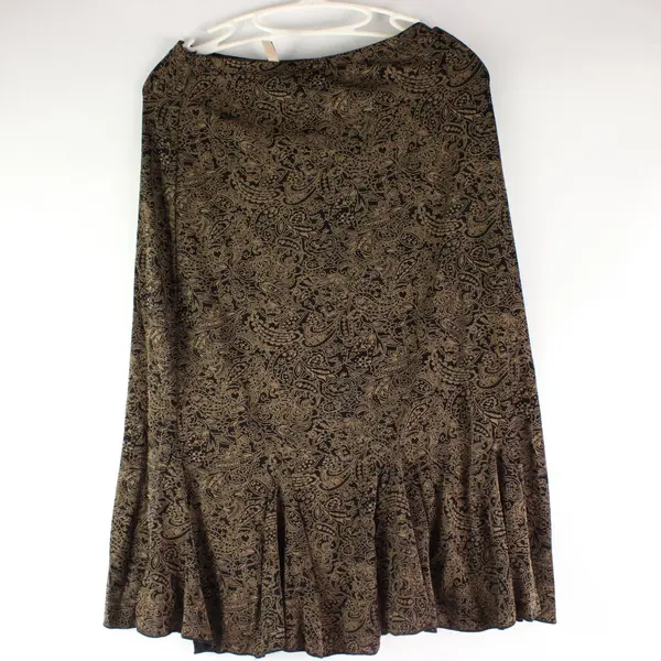 Susan Lawrence Petite Black and Brown Floral Paisley Print Midi Skirt PM