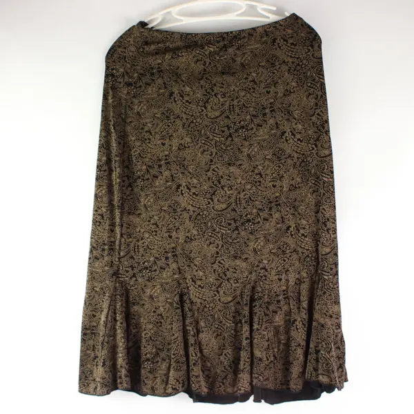 Susan Lawrence Petite Black and Brown Floral Paisley Print Midi Skirt PM