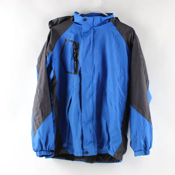 Aibrou Women's Large Blue Black Hooded Zip-Up Windbreaker Jacket