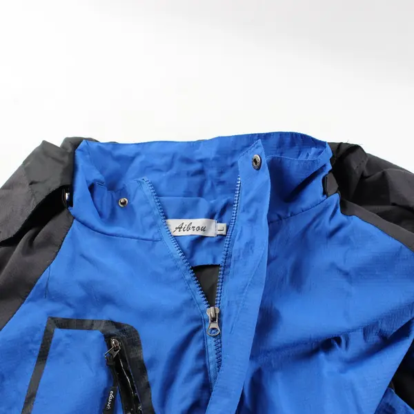 Aibrou Women's Large Blue Black Hooded Zip-Up Windbreaker Jacket