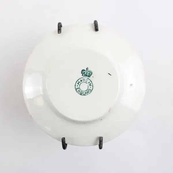 Marden England Silver-Plated Pierced Metal Egg Cup Ceramic Saucer Stand