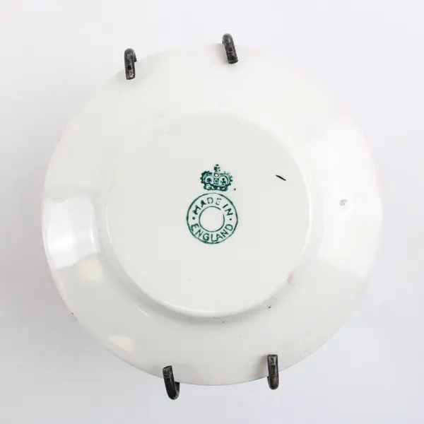 Marden England Silver-Plated Pierced Metal Egg Cup Ceramic Saucer Stand