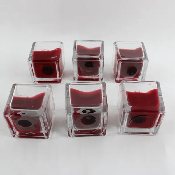 Set of 6 Square Glass Votive Candle Holders Red Candles