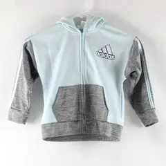 Adidas Kids Zip Up Hoodie Jacket Size 4T Gray, Light Blue, White Stripes 