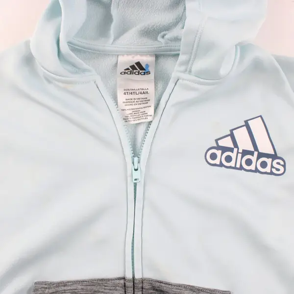 Adidas Kids Zip Up Hoodie Jacket Size 4T Gray, Light Blue, White Stripes 