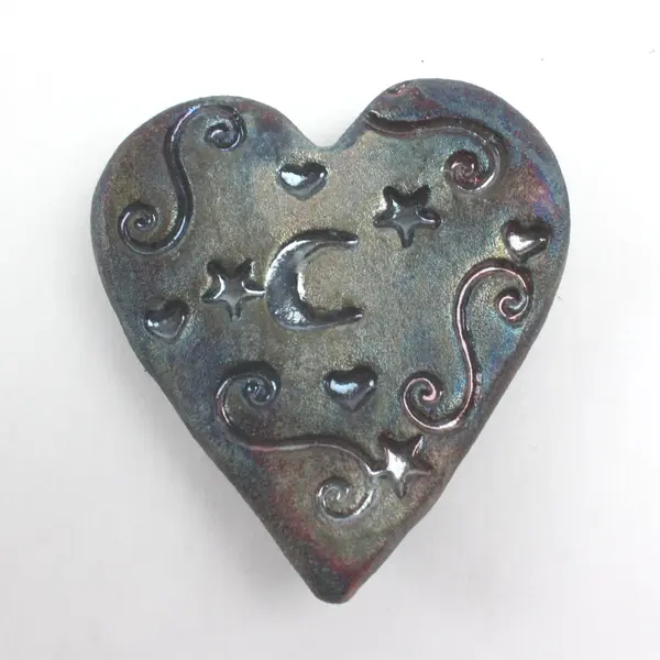 RAKU Pottery Blessed Heart Hand Formed Iridescent 3.25in