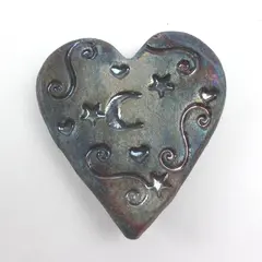 RAKU Pottery Blessed Heart Hand Formed Iridescent 3.25in