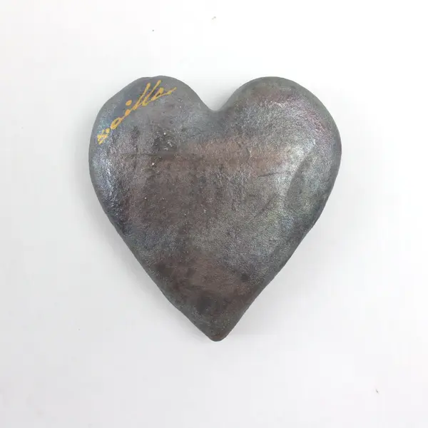 RAKU Pottery Blessed Heart Hand Formed Iridescent 3.25in