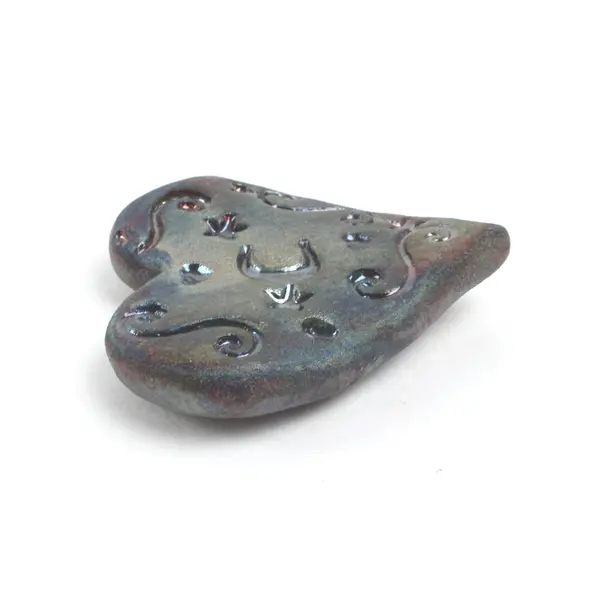 RAKU Pottery Blessed Heart Hand Formed Iridescent 3.25in