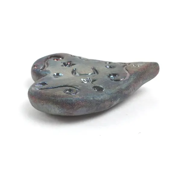 RAKU Pottery Blessed Heart Hand Formed Iridescent 3.25in