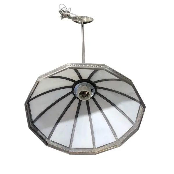 Silver Tone Single Light Pendant Ceiling Fixture Frosted Glass Shade Untested