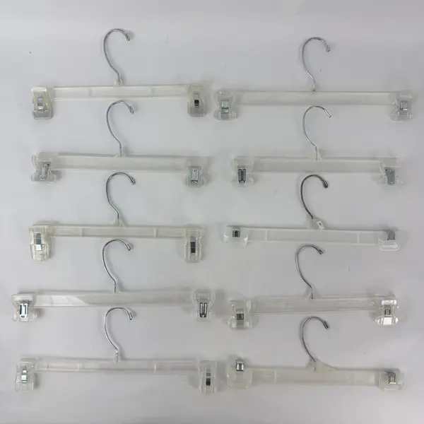Lot of 10 Retail Pants Hangers Clips Standard Adult Size Clear Plastic Metal 