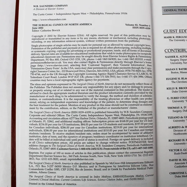 Surgical Clinics of North America June 2002: General Thoracic Surgery