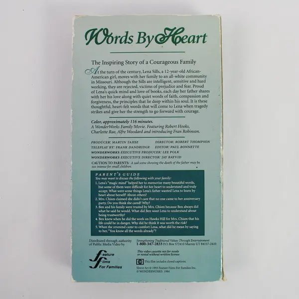 Words By Heart 1984 Film 1993 VHS Feature Films For Families - Good Condition
