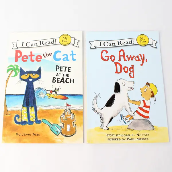 Lot of 2 I Can Read Books Go Away Dog Pete The Cat Pete At The Beach PB