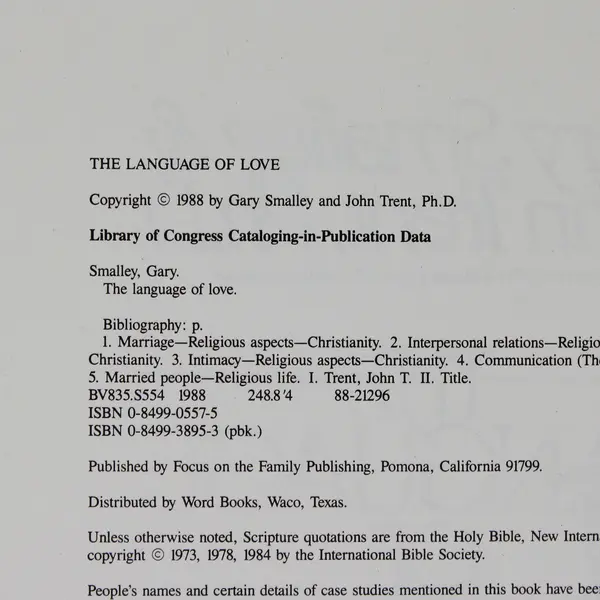 The Language of Love by Gary Smalley & John Trent 1988 Hardcover Dust Jacket