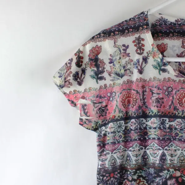 Style & Co Women's Petite Small Multicolor Floral Cap Sleeve T-Shirt