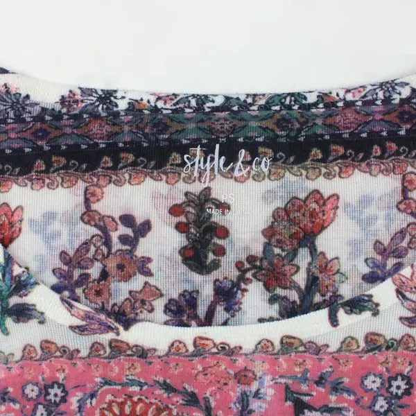 Style & Co Women's Petite Small Multicolor Floral Cap Sleeve T-Shirt