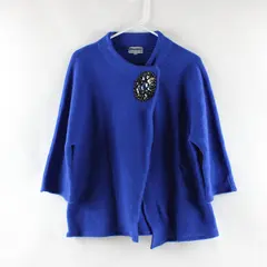 JM Collection Blue Asymmetrical Open Cardigan Sweater Statement Jewel Flower PL