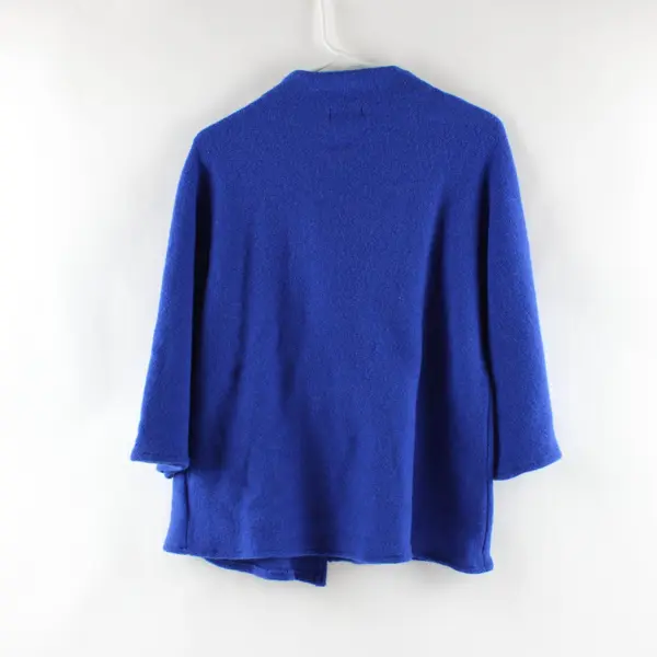 JM Collection Blue Asymmetrical Open Cardigan Sweater Statement Jewel Flower PL