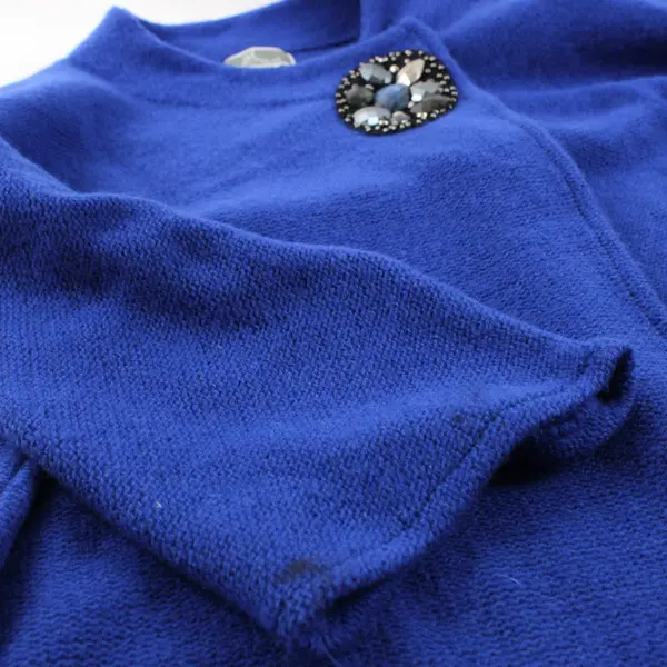 JM Collection Blue Asymmetrical Open Cardigan Sweater Statement Jewel Flower PL