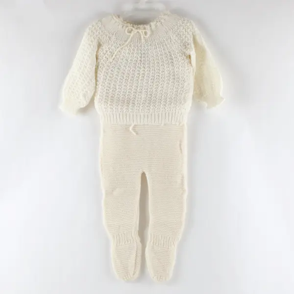 Handmade White Knitted Baby One-Piece Romper Sleeper Long Sleeve