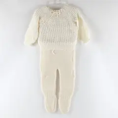 Handmade White Knitted Baby One-Piece Romper Sleeper Long Sleeve