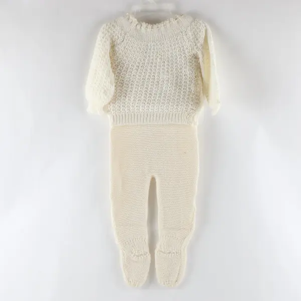 Handmade White Knitted Baby One-Piece Romper Sleeper Long Sleeve