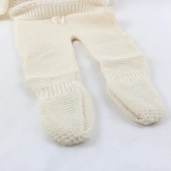 Handmade White Knitted Baby One-Piece Romper Sleeper Long Sleeve