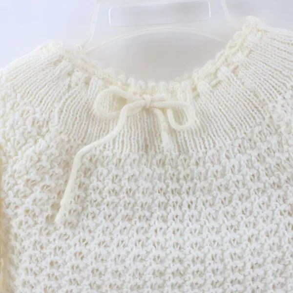 Handmade White Knitted Baby One-Piece Romper Sleeper Long Sleeve
