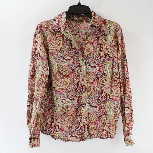 Vintage Eddie Bauer Women's Paisley Button-Up Shirt Long Sleeve Medium