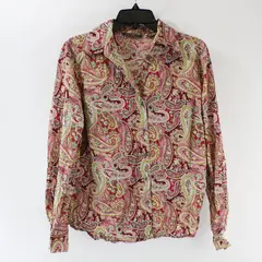 Vintage Eddie Bauer Women's Paisley Button-Up Shirt Long Sleeve Medium