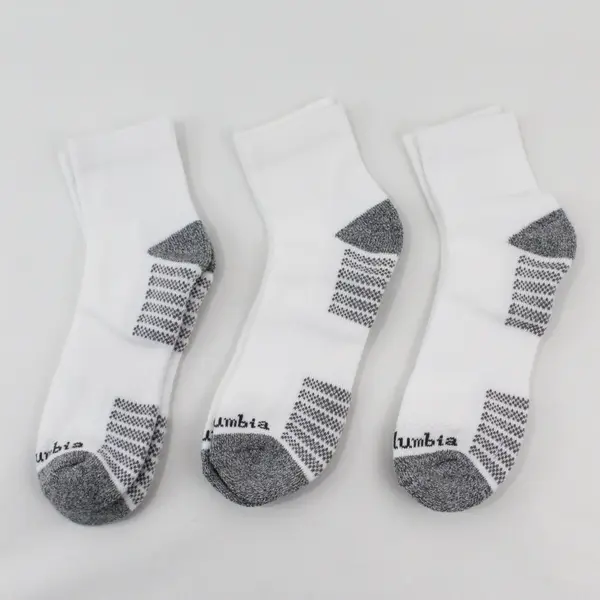 Lot of 3 Pairs Columbia Men's Athletic White and Grey Quarter Socks Size S/M