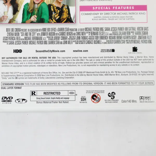 Sex And The City: The Movie DVD R 2008 Full Screen Special Features