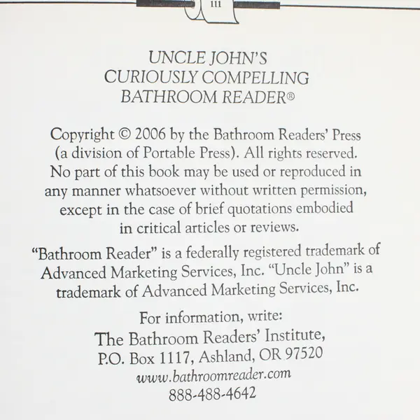 Uncle John's Curiously Compelling Bathroom Reader 2006 Paperback First Printing