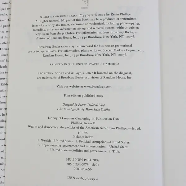 Wealth and Democracy by Kevin Phillips History of American Rich 2002 HC DJ 