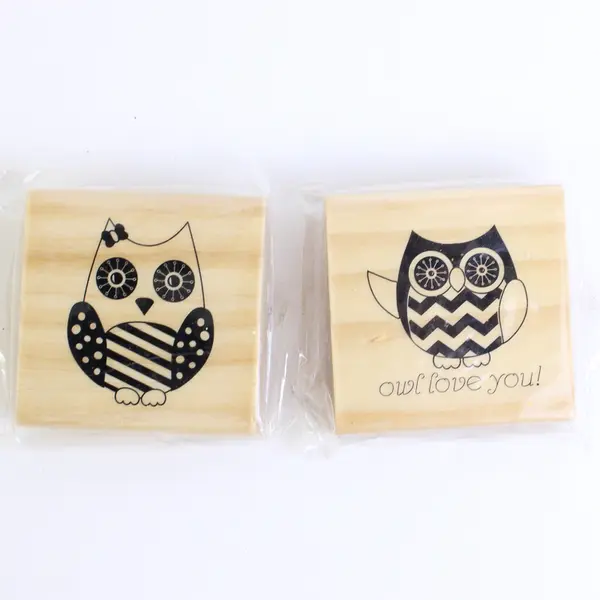 Lot of 5 Fun Rubber Stamps Wood Mounted Owls Flower Friends Handmade With Love