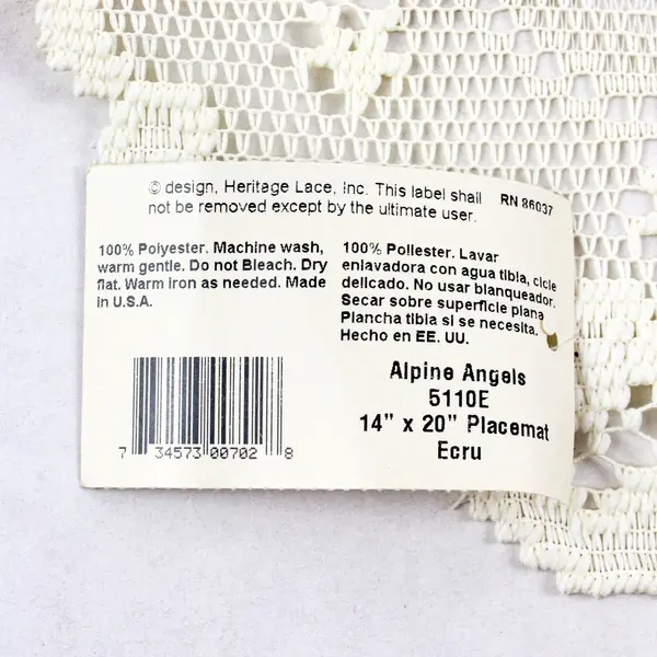 Set of 4 Heritage Lace Alpine Angels Off-White Placemats 14"x20" NEW