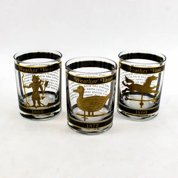 Georges Briard Weathervane Tumblers Lot of 3 Vintage 1960s Gold Trim
