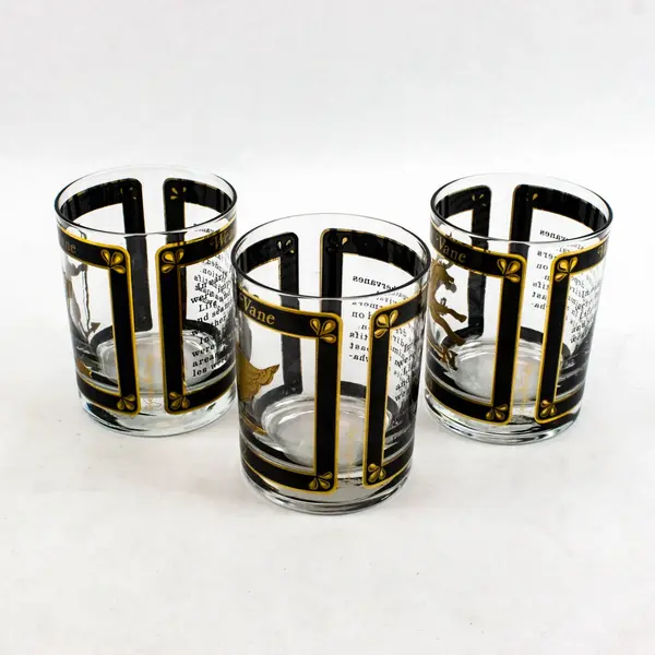 Georges Briard Weathervane Tumblers Lot of 3 Vintage 1960s Gold Trim