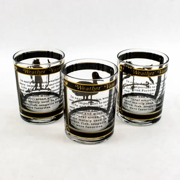 Georges Briard Weathervane Tumblers Lot of 3 Vintage 1960s Gold Trim